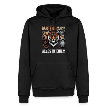 HOMME BARBU Viking barbe Homme Tigre Drôle - Sweat à capuche Premium bio Homme - noir - Devant - Nico (187cm)