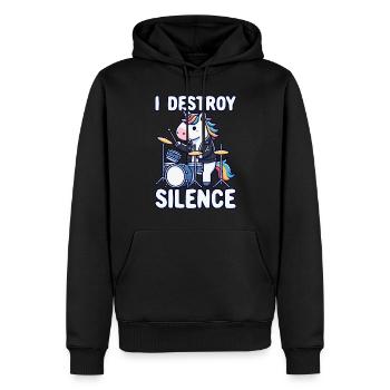 Schlagzeuger, Schlagzeug, Drummer, Musik & Einhorn - Männer Premium Bio Hoodie - Schwarz - Vorne - Nico (187cm)