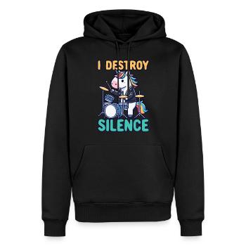 Schlagzeuger, Schlagzeug, Drummer, Musik & Einhorn - Männer Premium Bio Hoodie - Schwarz - Vorne - Nico (187cm)