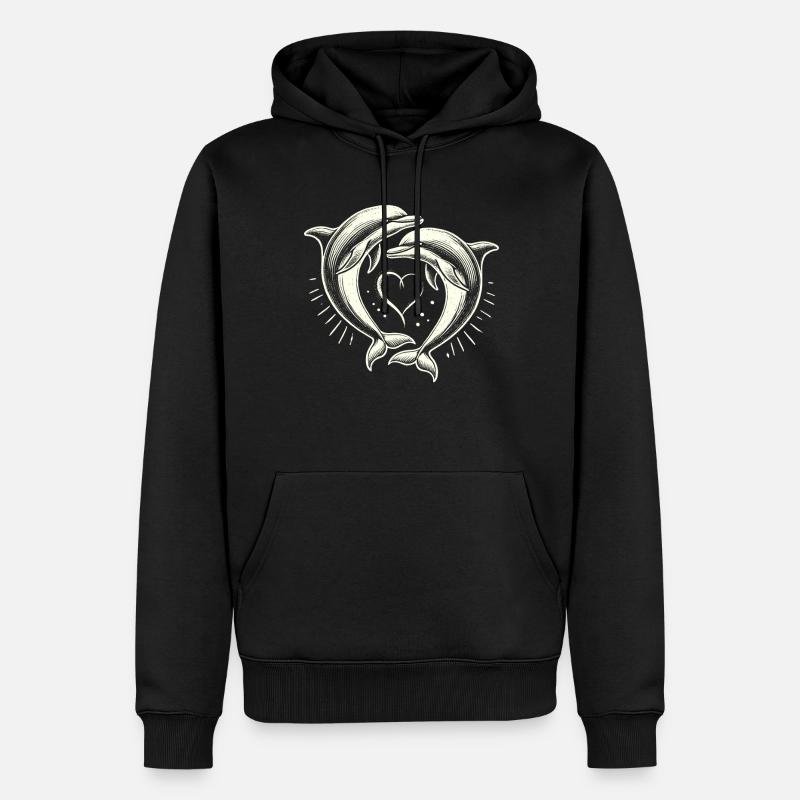 Dauphin, Dauphins Mignons, Coeur - Sweat à capuche Premium bio Homme - noir