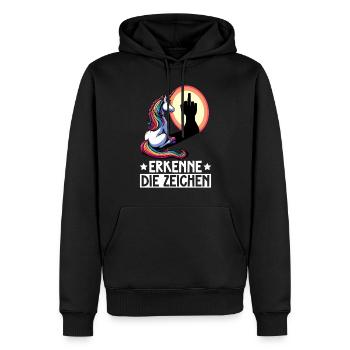 Erkenne die Zeichen Einhorn Schatten Lustiger - Männer Premium Bio Hoodie - Schwarz - Vorne - Nico (187cm)
