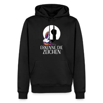 Erkenne die Zeichen Einhorn Schatten Lustiger - Männer Premium Bio Hoodie - Schwarz - Vorne - Nico (187cm)