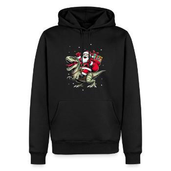 Weihnachtsmann reitet Dino Weihnachten Dinosaurier - Männer Premium Bio Hoodie - Schwarz - Vorne - Nico (187cm)