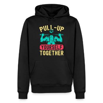 Fitness Fanatics Pull-Up Yourself Together - Männer Premium Bio Hoodie - Schwarz - Vorne - Nico (187cm)