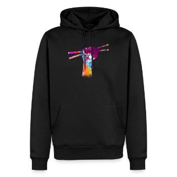Tambours Baguettes Tambours Batteur Musique Groupe Rock - Sweat à capuche Premium bio Homme - noir - Devant - Nico (187cm)
