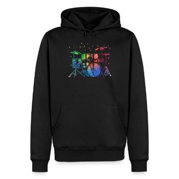 Tambours Baguettes Tambours Batteur Musique Groupe Rock - Sweat à capuche Premium bio Homme - noir - Devant - Nico (187cm)