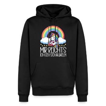 J’en ai assez, je vais me balancer, licorne drôle - Sweat à capuche Premium bio Homme - noir - Devant - Nico (187cm)
