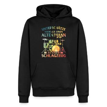 Tambours Baguettes Tambours Batteur Musique Groupe Rock - Sweat à capuche Premium bio Homme - noir - Devant - Nico (187cm)
