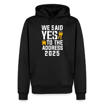We Said Yes to the Address 2025 - Men’s Premium Organic Hoodie - black - Front - Nico (187cm)