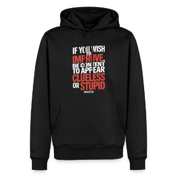 Citation d’Epictète « Si tu veux t’améliorer, sois ... » - Sweat à capuche Premium bio Homme - noir - Devant - Nico (187cm)