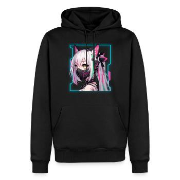 Japonais Manga Anime Esthétique Cyberpunk Techwear - Sweat à capuche Premium bio Homme - noir - Devant - Nico (187cm)