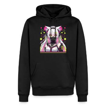 Japonais Manga Anime Esthétique Cyberpunk Techwear - Sweat à capuche Premium bio Homme - noir - Devant - Nico (187cm)