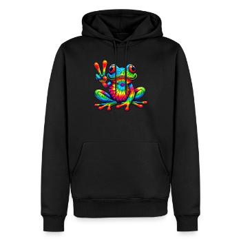 Frog Peace Sign Cute Hippie - Men’s Premium Organic Hoodie - black - Front - Nico (187cm)