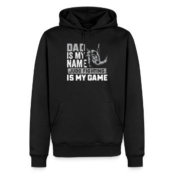Dad is my name Judo fighting is my game - Daddy Ju - Männer Premium Bio Hoodie - Schwarz - Vorne - Nico (187cm)