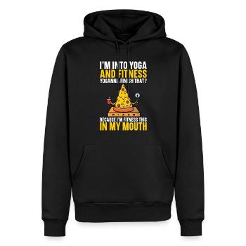 Je m’intéresse au yoga et au fitness. Yoga - Sweat à capuche Premium bio Homme - noir - Devant - Nico (187cm)