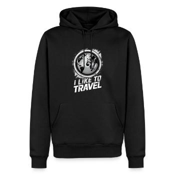 J’aime voyager / carte du monde - Sweat à capuche Premium bio Homme - noir - Devant - Nico (187cm)