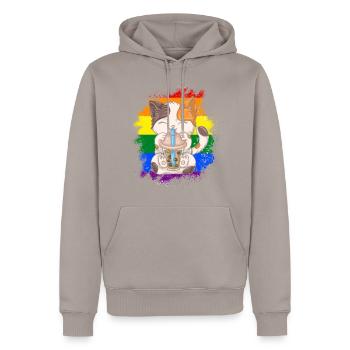 Thé à bulles Boba BubbleTea Kawaii Japan Tea Kpop - Sweat à capuche Premium bio Homme - taupe - Devant - Nico (187cm)