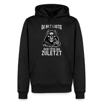 Tu es drôle, je t’aurai le dernier Faucheur - Sweat à capuche Premium bio Homme - noir - Devant - Nico (187cm)