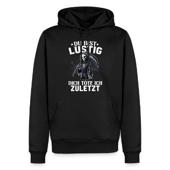 Tu es drôle, je t’aurai le dernier Faucheur - Sweat à capuche Premium bio Homme - noir - Devant - Nico (187cm)