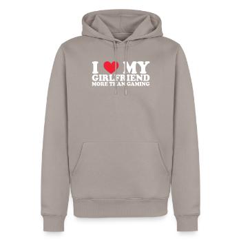 Petite amie Petite amie Relation Couple Amour Couple - Sweat à capuche Premium bio Homme - taupe - Devant - Nico (187cm)