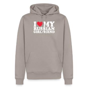Russie Petite amie Petite amie Relation Couple Amour - Sweat à capuche Premium bio Homme - taupe - Devant - Nico (187cm)