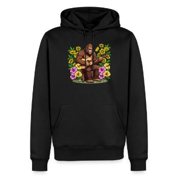 Bigfoot mit Gitarre - Männer Premium Bio Hoodie - Schwarz - Vorne - Nico (187cm)