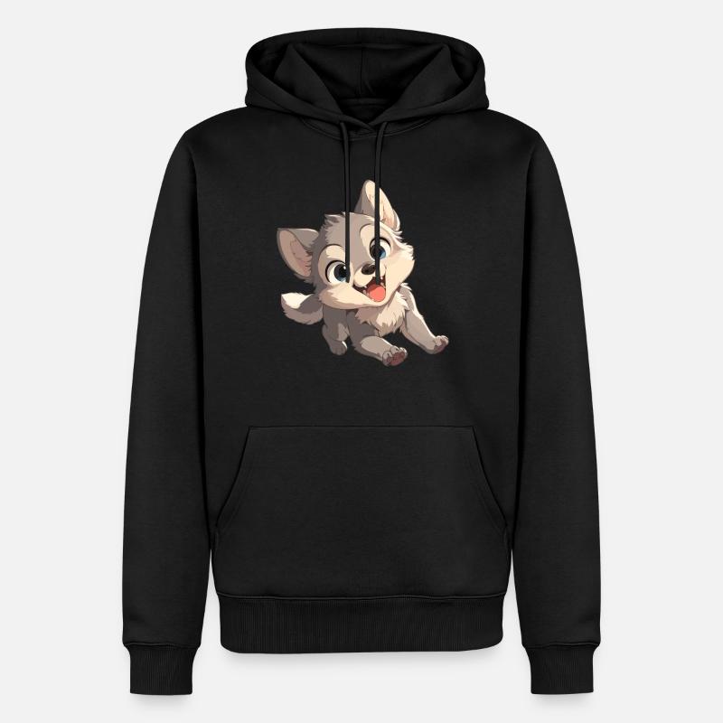 Wölfe Wolf - Männer Premium Bio Hoodie - Schwarz