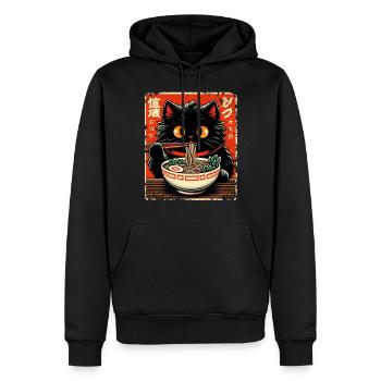 Chat Ramen Nouilles Anime Japonais Chat Chaton - Sweat à capuche Premium bio Homme - noir - Devant - Nico (187cm)