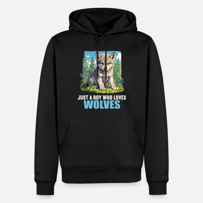 Wölfe Wolf - Männer Premium Bio Hoodie - Schwarz