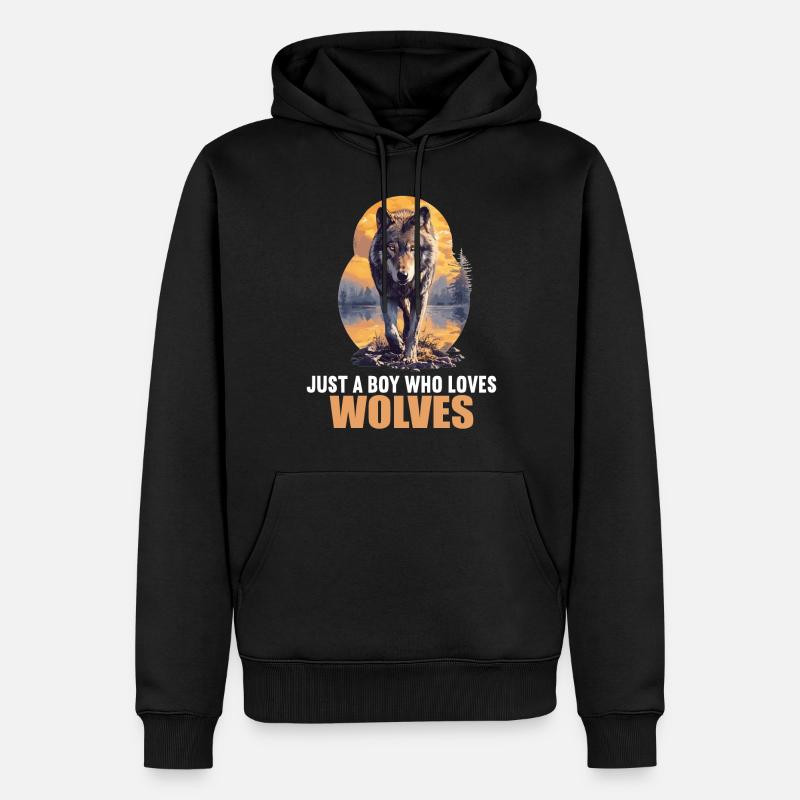 Wölfe Wolf - Männer Premium Bio Hoodie - Schwarz