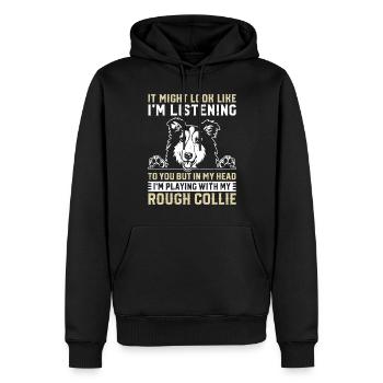 Mais dans ma tête, je joue avec mon Rough Collie - Sweat à capuche Premium bio Homme - noir - Devant - Nico (187cm)