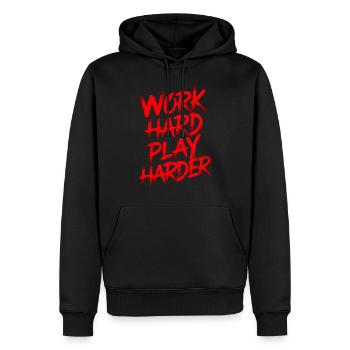 Arbeite hart, spiele härter - Männer Premium Bio Hoodie - Schwarz - Vorne - Nico (187cm)