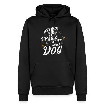 Das Leben mit Hund ist besser / Hundeliebhaber - Männer Premium Bio Hoodie - Schwarz - Vorne - Nico (187cm)