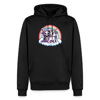 Niedliches Sensenmann und Einhorn Regenbogen - Männer Premium Bio Hoodie - Schwarz - Vorne - Nico (187cm)