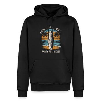 Surfen Sie den ganzen Tag, feiern Sie die ganze Nacht - Männer Premium Bio Hoodie - Schwarz - Vorne - Nico (187cm)