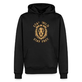 Löwe stay wild stay free - Männer Premium Bio Hoodie - Schwarz - Vorne - Nico (187cm)
