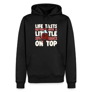 La vie des amateurs de sushis se savoure mieux avec les sushis à la sauce soja - Sweat à capuche Premium bio Homme - noir - Devant - Nico (187cm)