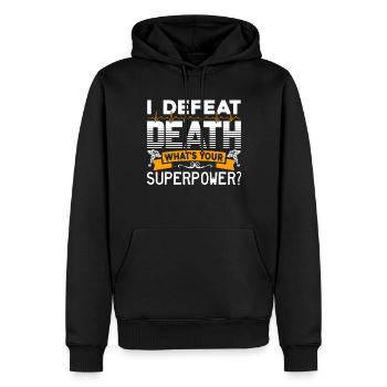 EMT I Defeat Death - Men’s Premium Organic Hoodie - black - Front - Nico (187cm)
