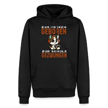 Zum Zocken geboren zur Schule gezwungen Katze - Männer Premium Bio Hoodie - Schwarz - Vorne - Nico (187cm)