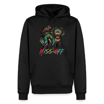 Psychedelische Katze Hiss Off Design - Männer Premium Bio Hoodie - Schwarz - Vorne - Nico (187cm)