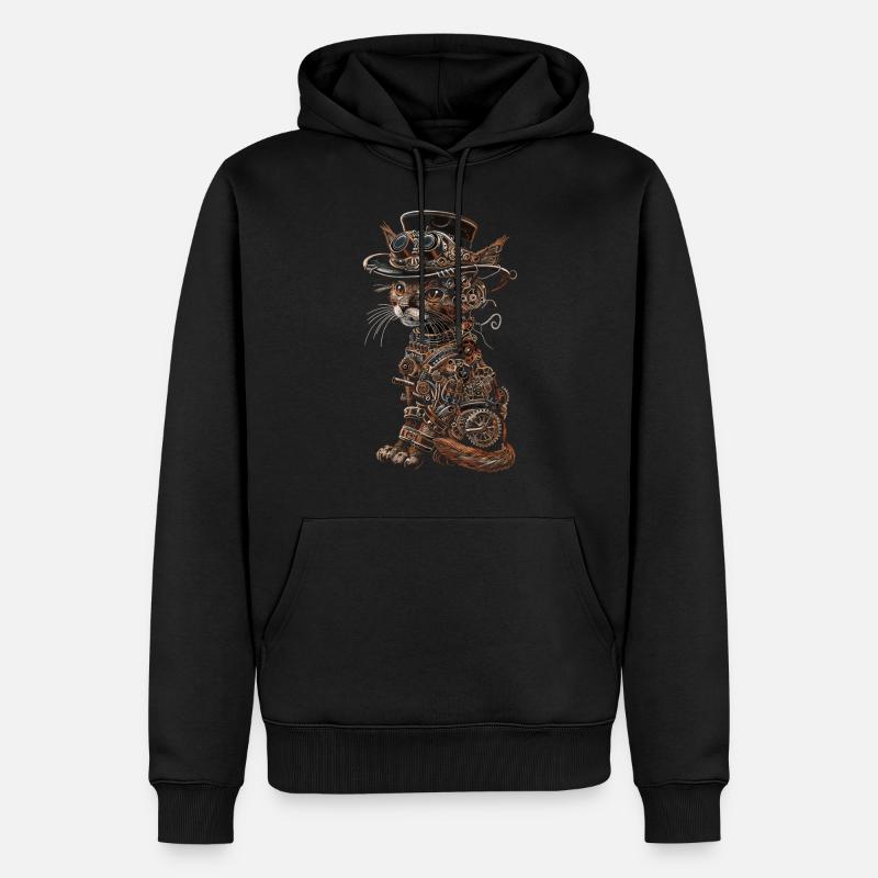 Chat steampunk - Sweat à capuche Premium bio Homme - noir