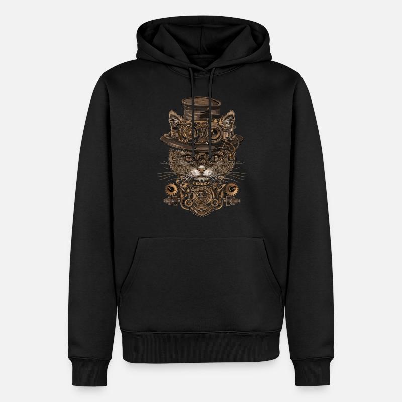 Chat steampunk - Sweat à capuche Premium bio Homme - noir