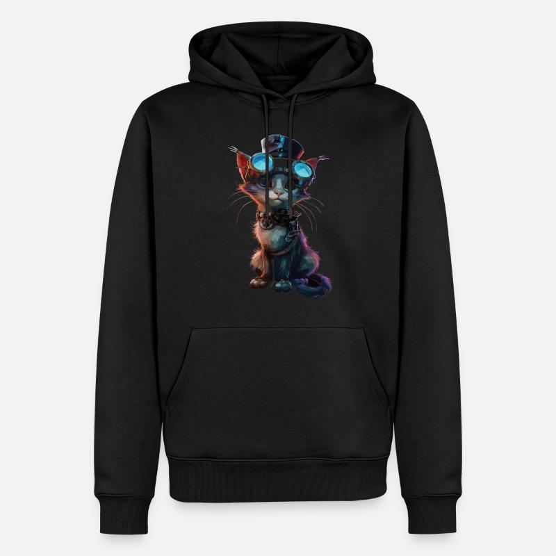 Steampunk-katze - Männer Premium Bio Hoodie - Schwarz