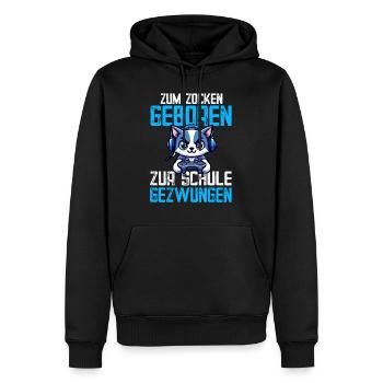 Zum Zocken geboren zur Schule gezwungen Katze - Männer Premium Bio Hoodie - Schwarz - Vorne - Nico (187cm)