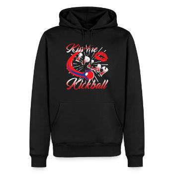 Kiss Me I Play Kickball - Men’s Premium Organic Hoodie - black - Front - Nico (187cm)