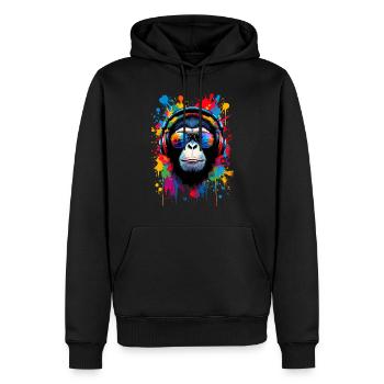 Singe, Lunettes de soleil, DJ, Disco, Disc-jockey, EDM, Soirée - Sweat à capuche Premium bio Homme - noir - Devant - Nico (187cm)