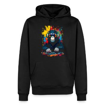 Monkey en tant que DJ, platine, disco, disc-jockey, EDM, soirée - Sweat à capuche Premium bio Homme - noir - Devant - Nico (187cm)