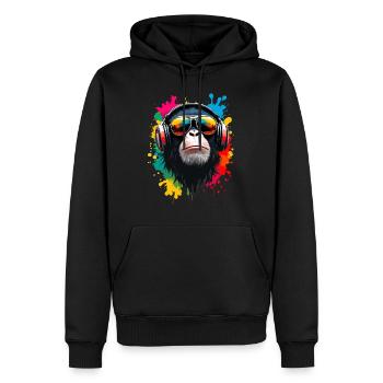 Singe, Lunettes de soleil, DJ, Disco, Disc-jockey, EDM, Soirée - Sweat à capuche Premium bio Homme - noir - Devant - Nico (187cm)