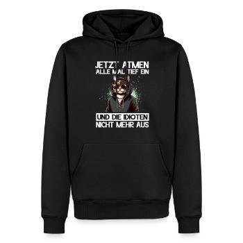 Drôle de chat Sarcasme Idiots disant Respirer l’humour - Sweat à capuche Premium bio Homme - noir - Devant - Nico (187cm)