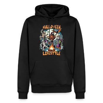 Halloween, Style de vie, Effrayant, Amusant - Sweat à capuche Premium bio Homme - noir - Devant - Nico (187cm)